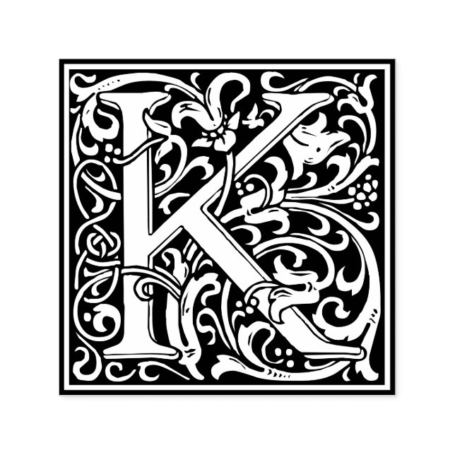 Letter K art nouveau black and white Tile Self-inking Stamp (Design)