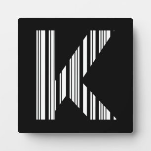 LETTER K BAR CODE First Initial Barcode Pattern Plaque