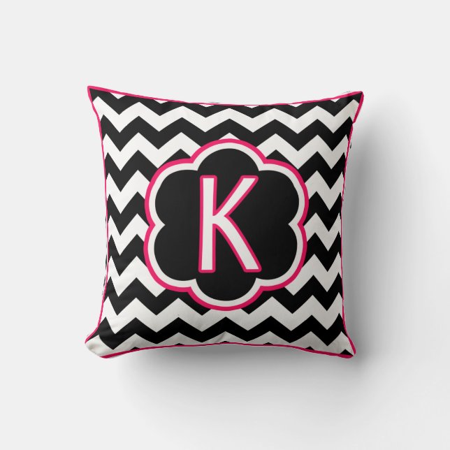 Letter K Black and White Chevron Monogram Cushion (Front)