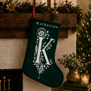 Letter K Botanical Monogram Personalised Stocking
