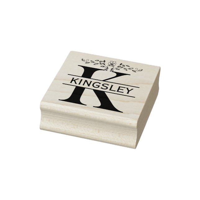 Letter K butterfly Leaves Split Monogram  Rubber Stamp (Stamp)