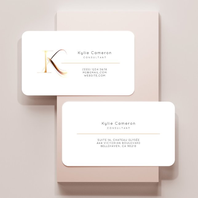 Letter K Calligraphy Gold/Black Gradient Monogram Business Card (Creator Uploaded)