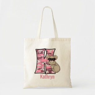 Letter K Camouflage for Girls Pink Koala Bear Tote Bag