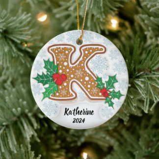 Letter K Custom Name Christmas Ceramic Ornament