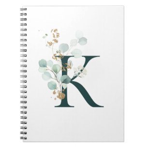 Letter K Eucalyptus and Gold Monogrammed Notebook