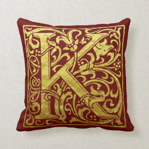 Letter K First Letter Faux Gold and Red Cushion