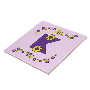 Letter K in Flores Purple Monogram Tile