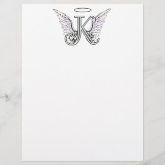 Letter K Initial Monogram with Angel Wings & Halo