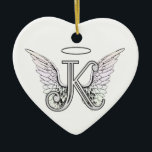Letter K Initial Monogram with Angel Wings & Halo Ceramic Ornament<br><div class="desc">Letter K Initial Monogram with Angel Wings & Halo artwork alphabet letter for Amelian Angels amelianangelscom</div>