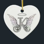Letter K Initial Monogram with Angel Wings & Halo Ceramic Ornament<br><div class="desc">Letter K Initial Monogram with Angel Wings & Halo artwork alphabet letter for Amelian Angels amelianangelscom</div>