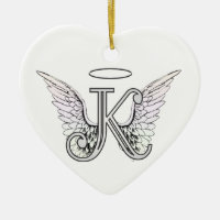 Letter K Initial Monogram with Angel Wings & Halo