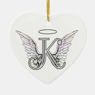 Letter K Initial Monogram with Angel Wings & Halo Ceramic Ornament