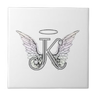 Letter K Initial Monogram with Angel Wings & Halo