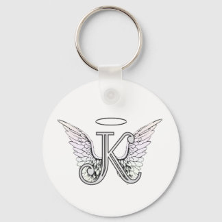 Letter K Initial Monogram with Angel Wings & Halo Key Ring