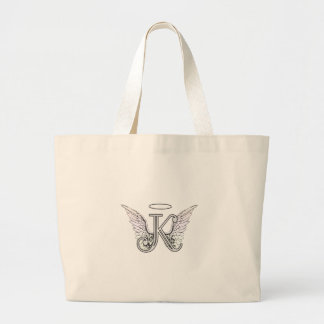 Letter K Initial Monogram with Angel Wings & Halo Large Tote Bag