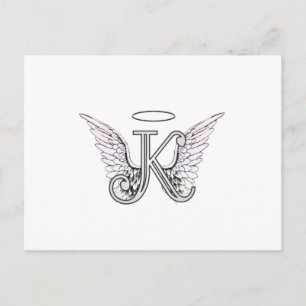 Letter K Initial Monogram with Angel Wings & Halo Postcard