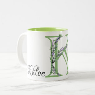 Letter K Lavender Eucalyptus monogrammed  Two-Tone Coffee Mug