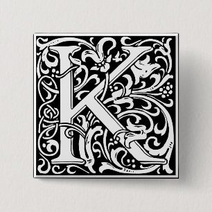 Letter K Mediaeval Monogram Art Nouveau 15 Cm Square Badge