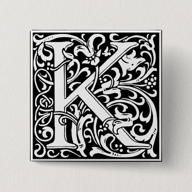 Letter K Mediaeval Monogram Art Nouveau 15 Cm Square Badge (Front)