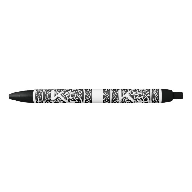 Letter K Mediaeval Monogram Art Nouveau Black Ink Pen (Front)