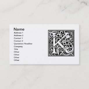 Letter K Mediaeval Monogram Art Nouveau Business Card