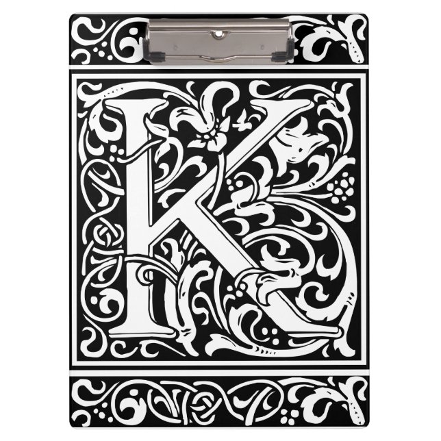 Letter K Mediaeval Monogram Art Nouveau Clipboard (Front)