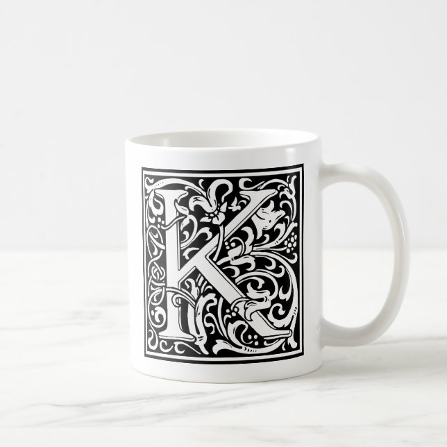 Letter K Mediaeval Monogram Art Nouveau Coffee Mug (Right)