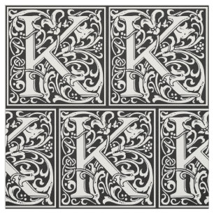 Letter K Mediaeval Monogram Art Nouveau Fabric