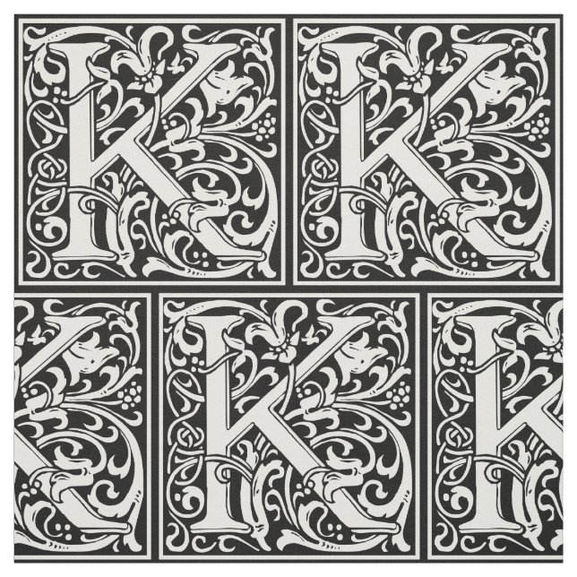 Letter K Mediaeval Monogram Art Nouveau Fabric (Swatch)