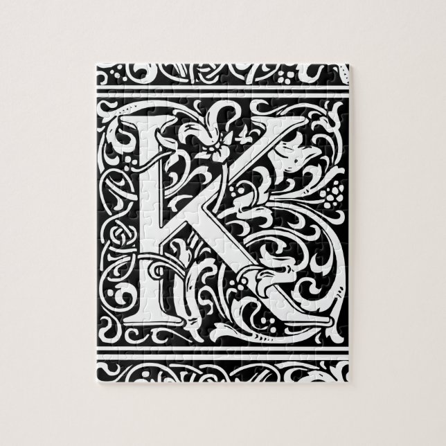 Letter K Mediaeval Monogram Art Nouveau Jigsaw Puzzle (Vertical)