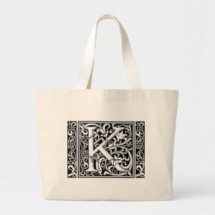 Letter K Mediaeval Monogram Art Nouveau Large Tote Bag