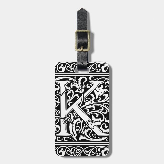 Letter K Mediaeval Monogram Art Nouveau Luggage Tag (Front Vertical)