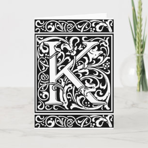 Letter K Mediaeval Monogram Art Nouveau Note Card