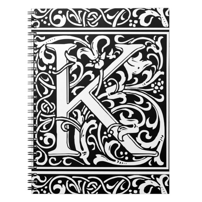 Letter K Mediaeval Monogram Art Nouveau Notebook (Front)