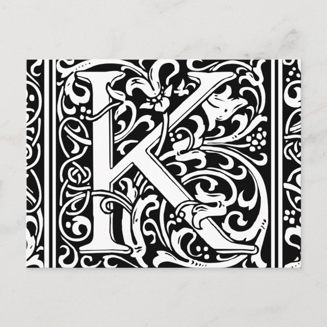 Letter K Mediaeval Monogram Art Nouveau Postcard (Front)