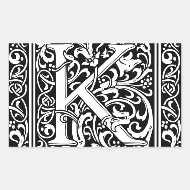 Letter K Mediaeval Monogram Art Nouveau Rectangular Sticker (Front)