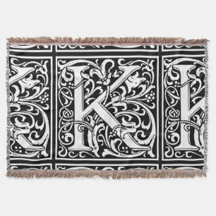 Letter K Mediaeval Monogram Art Nouveau Throw Blanket