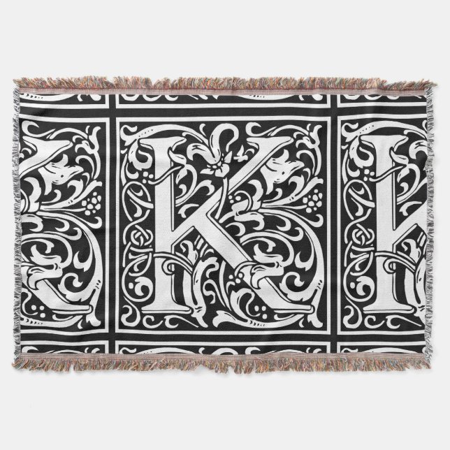 Letter K Mediaeval Monogram Art Nouveau Throw Blanket (Front)