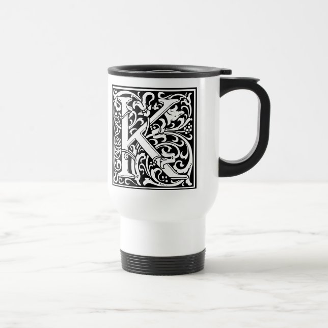 Letter K Mediaeval Monogram Art Nouveau Travel Mug (Right)