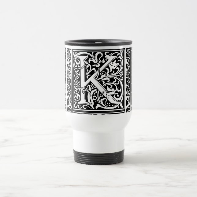 Letter K Mediaeval Monogram Art Nouveau Travel Mug (Center)