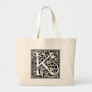 Letter K Mediaeval Monogram Vintage Initial Large Large Tote Bag
