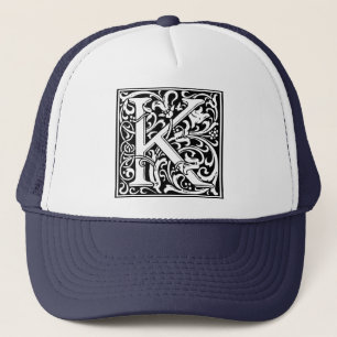 Letter K Mediaeval Monogram Vintage Initial Trucker Hat