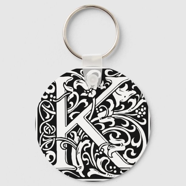 Letter K Medieval Monogram Art Nouveau Key Ring (Front)