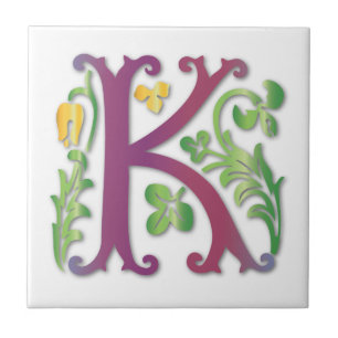 Letter K Monogram Fleur de lis Tile
