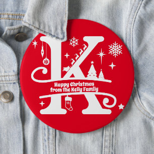 Letter K Monogram Initial Family Name Greeting  6 Cm Round Badge