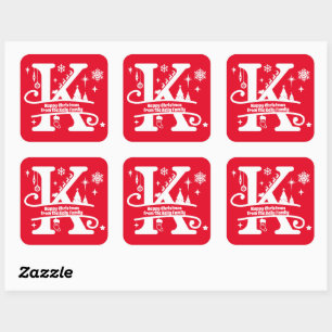 Letter K Monogram Initial Family Name Greeting   Square Sticker