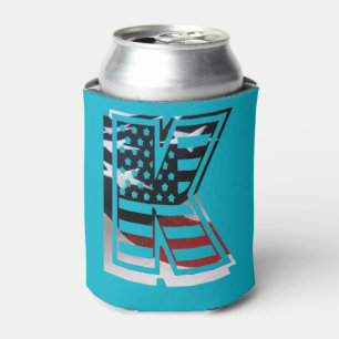 Letter K Monogram Initial Patriotic USA Flag Can Cooler