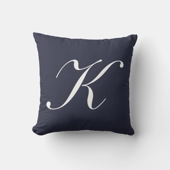 Letter K Navy Blue Monogram Pillow (Front)