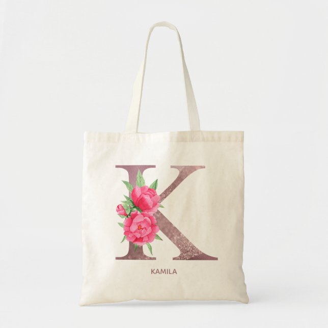 Letter K Personalised name monogram bridesmaid  Tote Bag (Front)