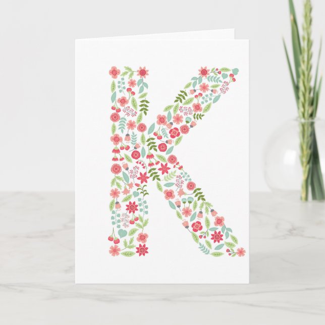 Letter K Pretty Flowers Thank You Card (Front)